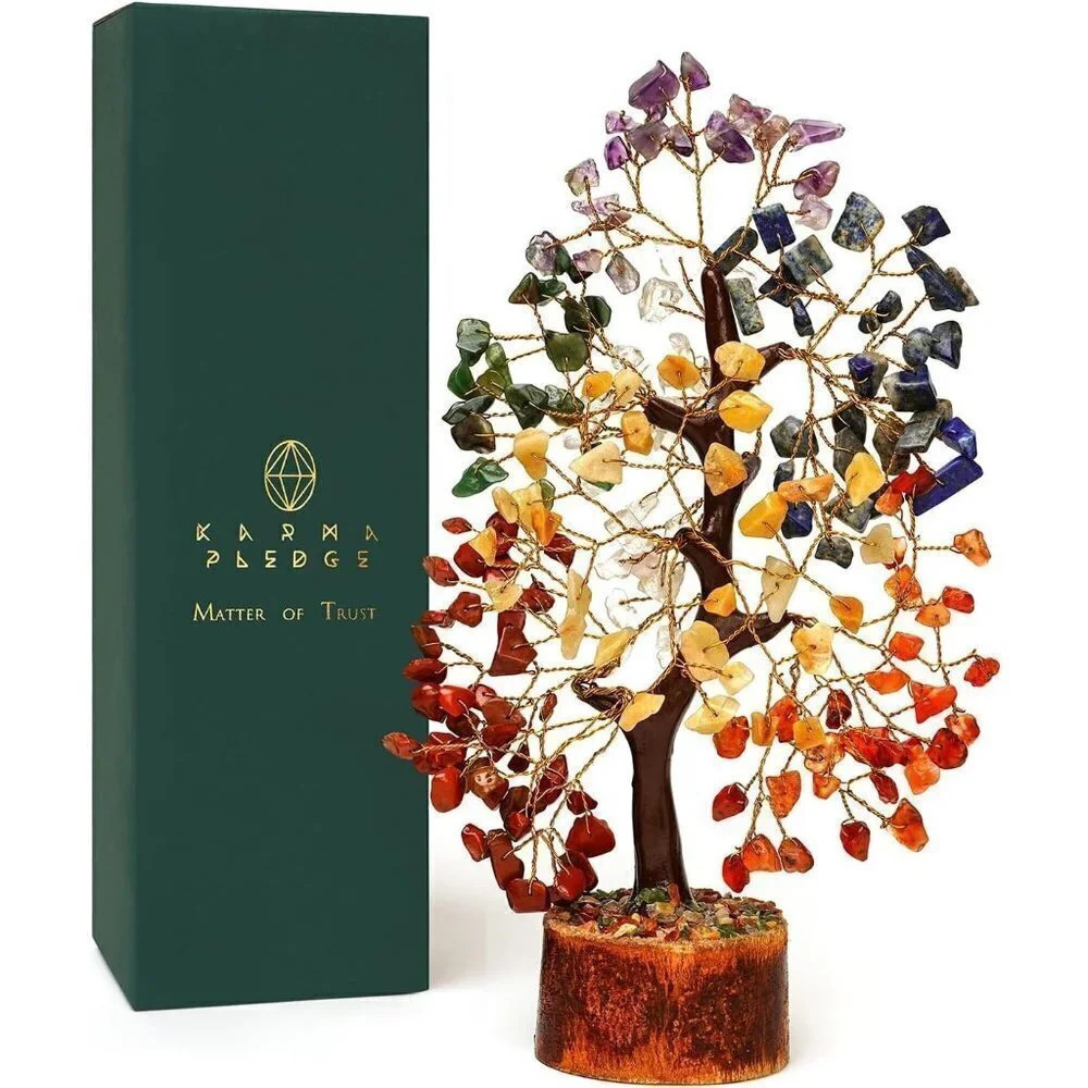 Handcrafted Chakra  Crystal Tree, Healing Chakra Tree with Tumbled Gemstones